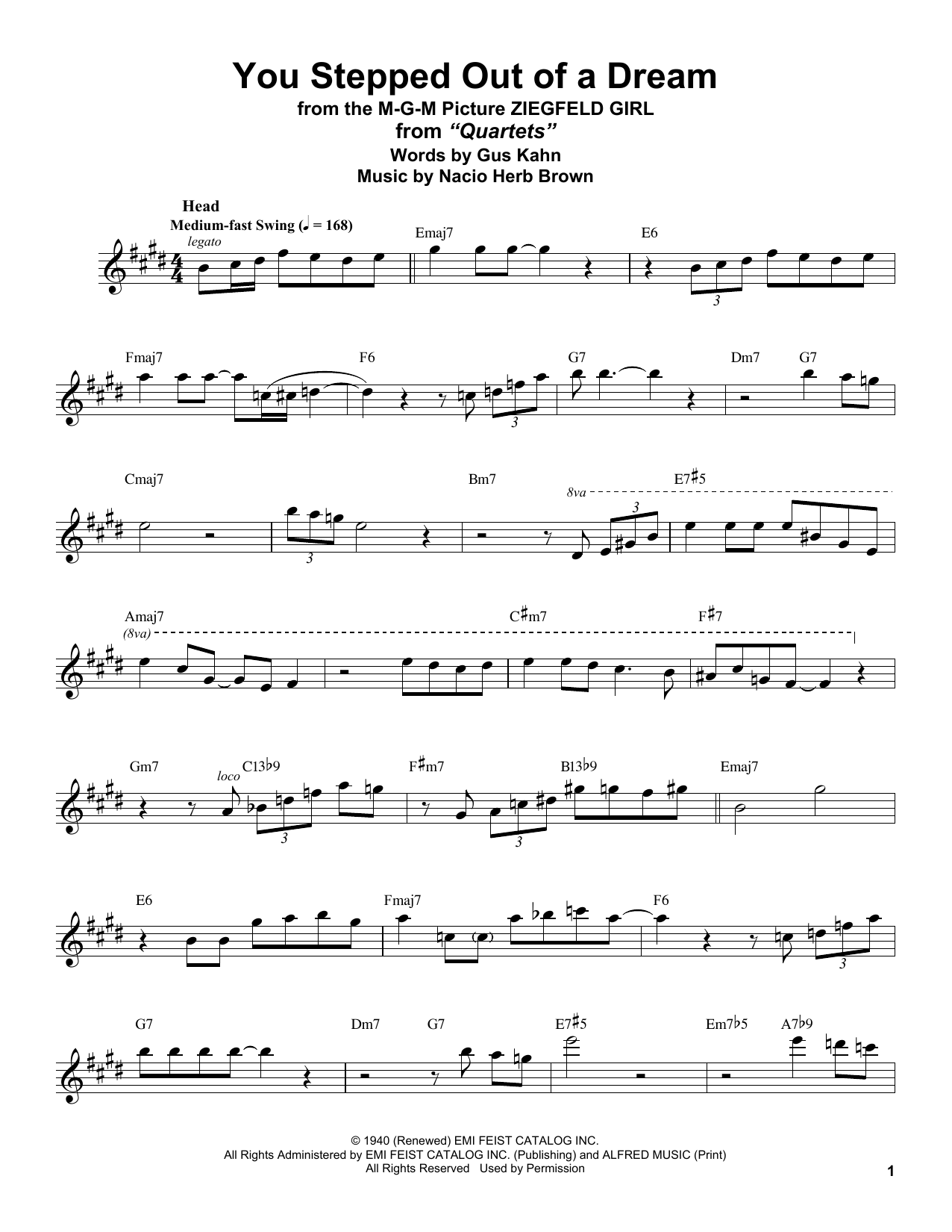 Stan Getz You Stepped Out Of A Dream sheet music notes and chords arranged for Tenor Sax Transcription
