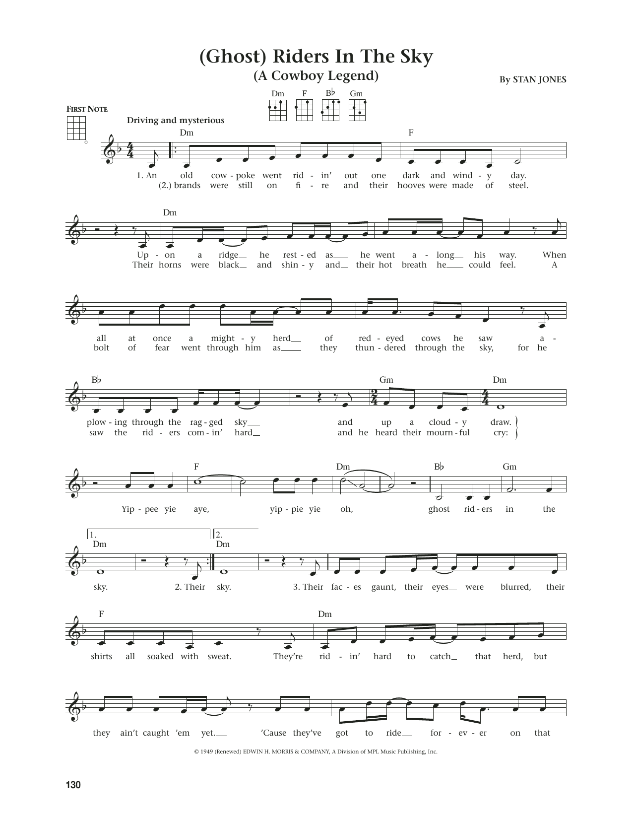 Stan Jones (Ghost) Riders In The Sky (A Cowboy Legend) (from The Daily Ukulele) (arr. Jim Beloff) sheet music notes and chords arranged for Ukulele