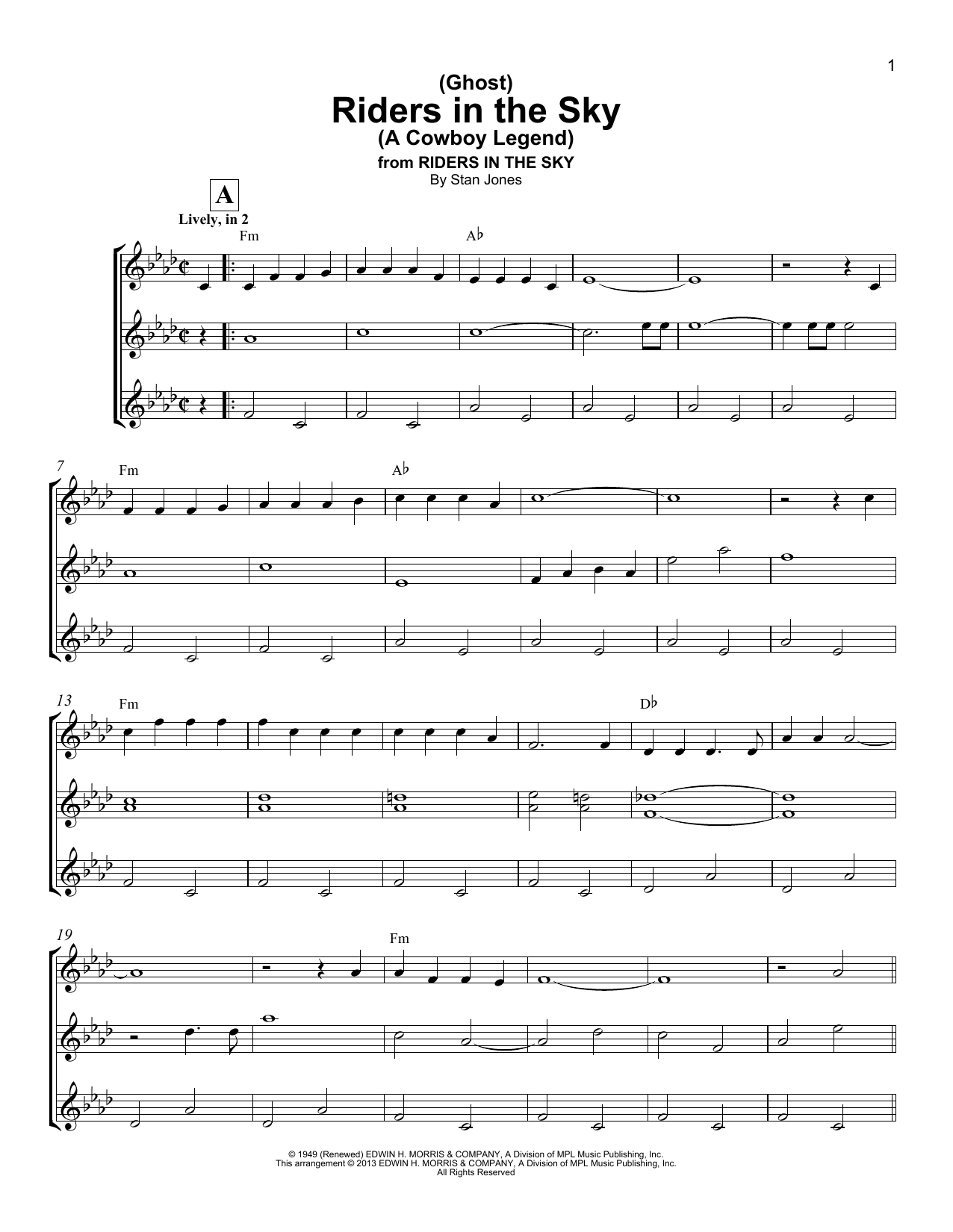 Stan Jones (Ghost) Riders In The Sky (A Cowboy Legend) sheet music notes and chords arranged for Ukulele Ensemble