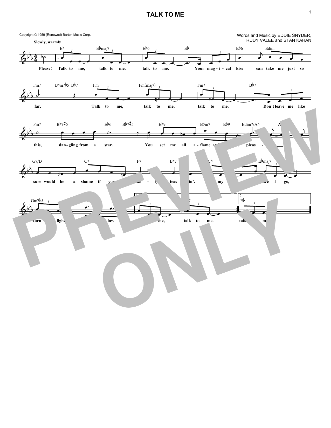 Frank Sinatra Talk To Me sheet music notes and chords arranged for Lead Sheet / Fake Book