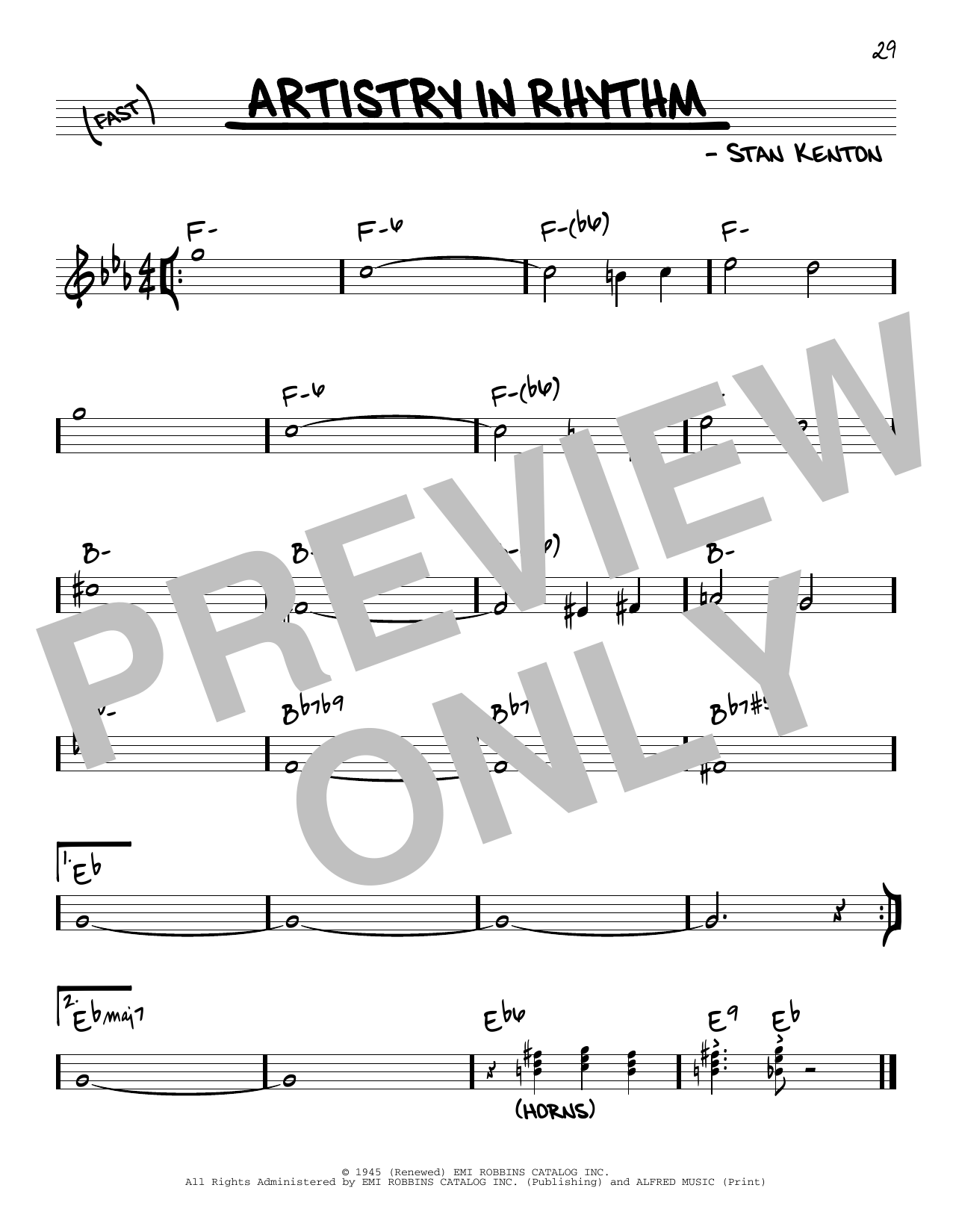 Stan Kenton Artistry In Rhythm sheet music notes and chords arranged for Real Book – Melody & Chords