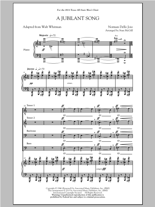 Stan McGill A Jubilant Song sheet music notes and chords arranged for TTBB Choir
