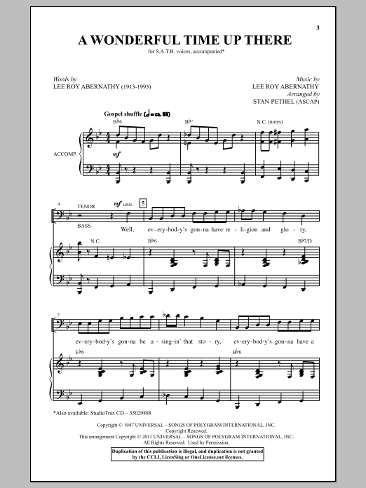 Stan Pethel A Wonderful Time Up There (Everybody's Gonna Have A Wonderful Time Up There) sheet music notes and chords arranged for SATB Choir