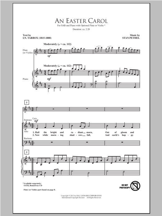 Stan Pethel An Easter Carol sheet music notes and chords arranged for SAB Choir