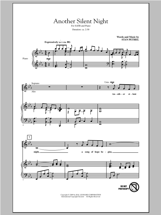 Stan Pethel Another Silent Night sheet music notes and chords arranged for SATB Choir