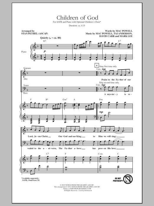 Stan Pethel Children Of God sheet music notes and chords arranged for SATB Choir