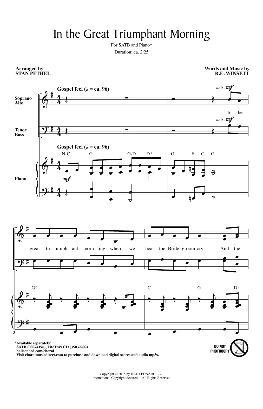 Stan Pethel In The Great Triumphant Morning sheet music notes and chords arranged for SATB Choir