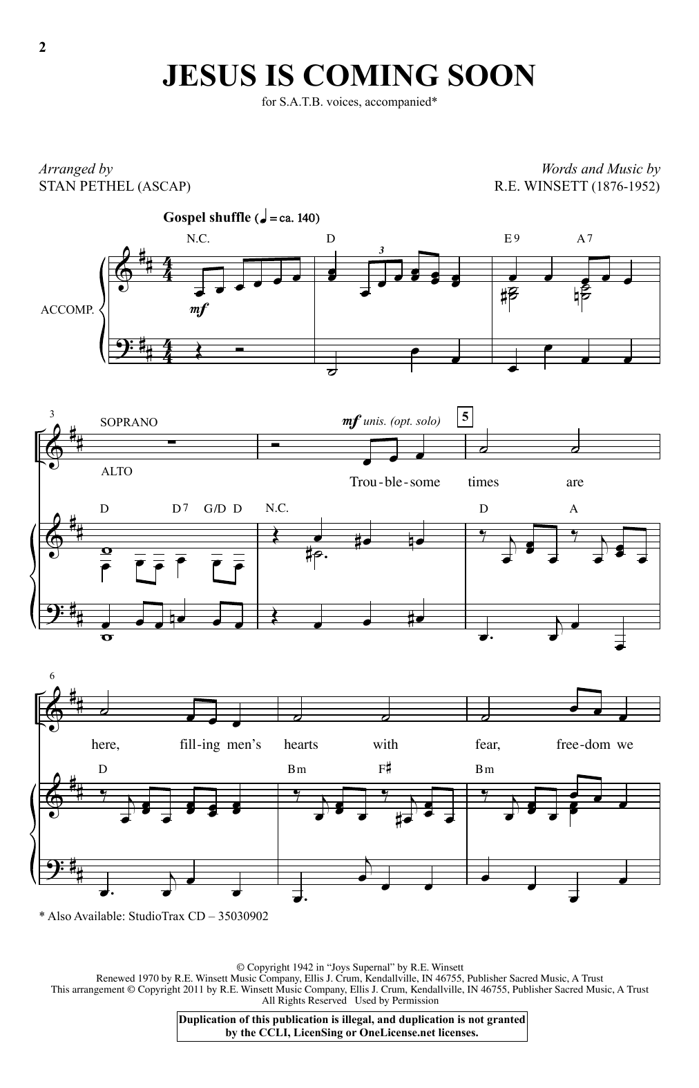 Stan Pethel Jesus Is Coming Soon sheet music notes and chords arranged for SATB Choir