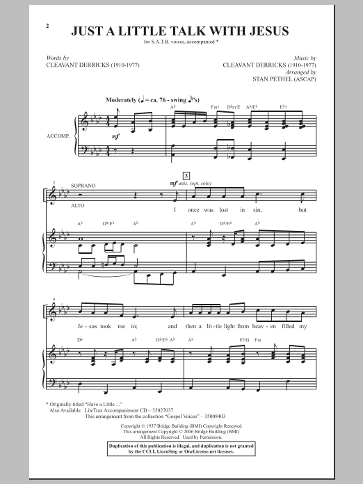 Stan Pethel Just A Little Talk With Jesus sheet music notes and chords arranged for SATB Choir