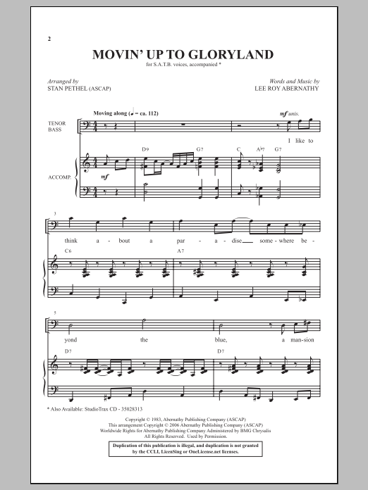 Stan Pethel Movin' Up To Gloryland (from Gospel Voices) sheet music notes and chords arranged for SATB Choir