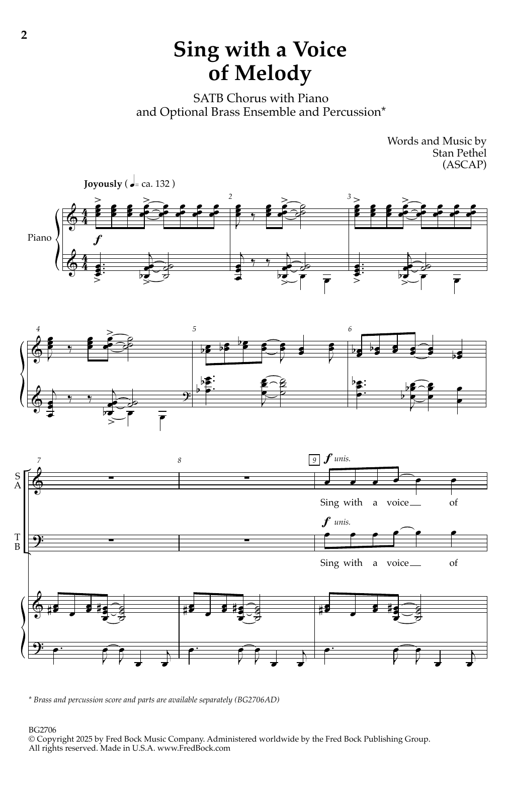 Stan Pethel Sing With A Voice Of Melody sheet music notes and chords arranged for SATB Choir