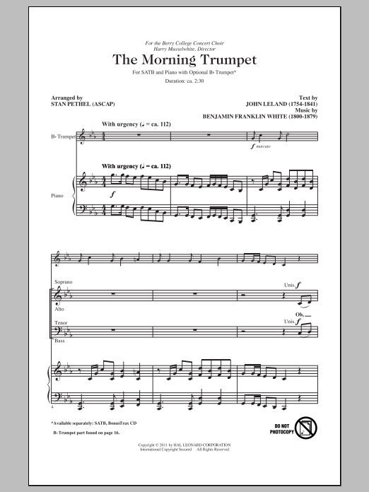 Stan Pethel The Morning Trumpet sheet music notes and chords arranged for SATB Choir