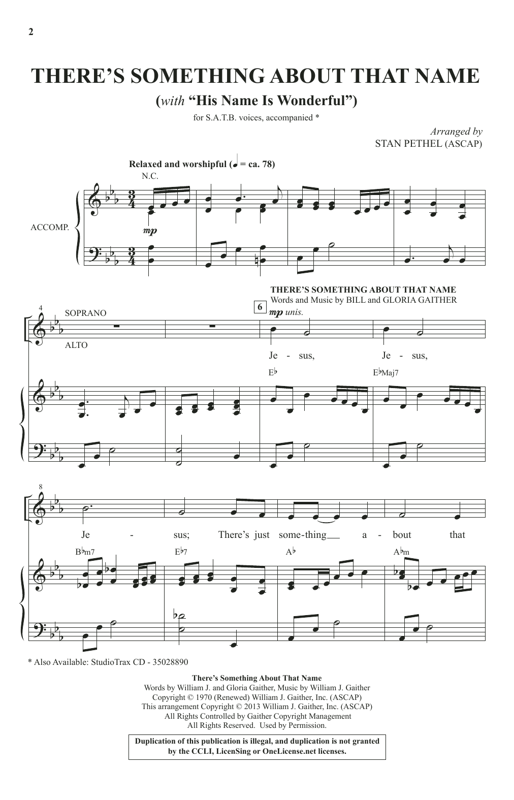 Stan Pethel There's Something About That Name (with His Name Is Wonderful) sheet music notes and chords arranged for SATB Choir