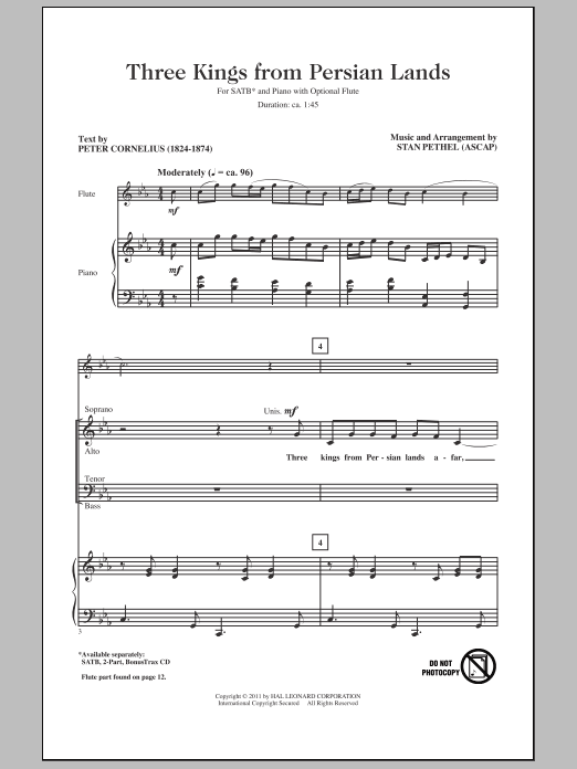 Stan Pethel Three Kings From Persian Lands sheet music notes and chords arranged for 2-Part Choir