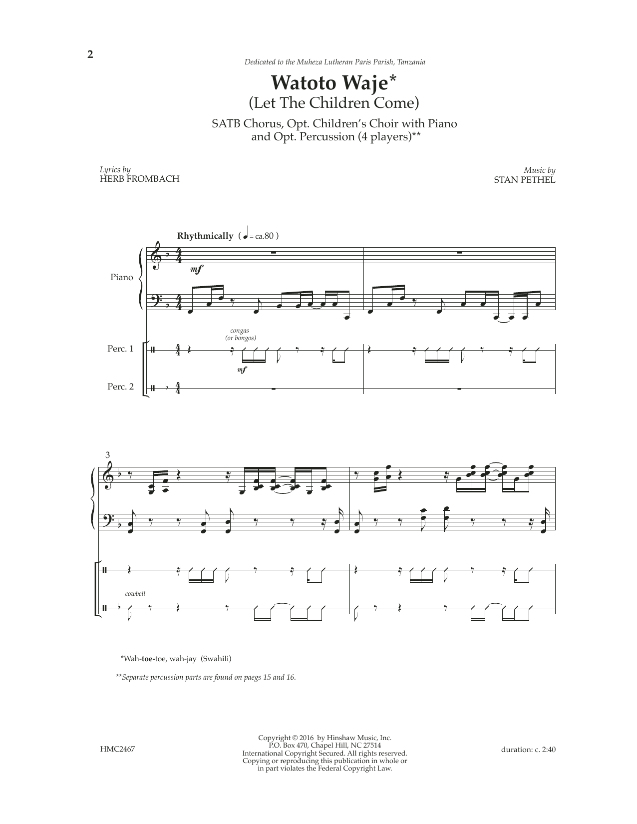 Stan Pethel Watoto Waje (Let The Children Come) sheet music notes and chords arranged for SATB Choir