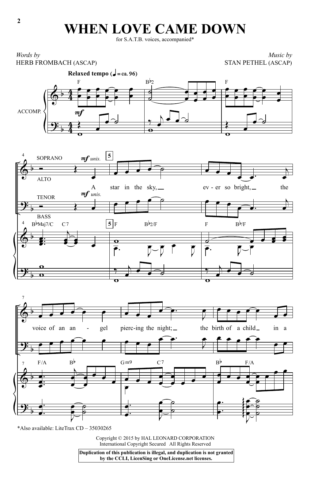 Stan Pethel When Love Came Down sheet music notes and chords arranged for SATB Choir