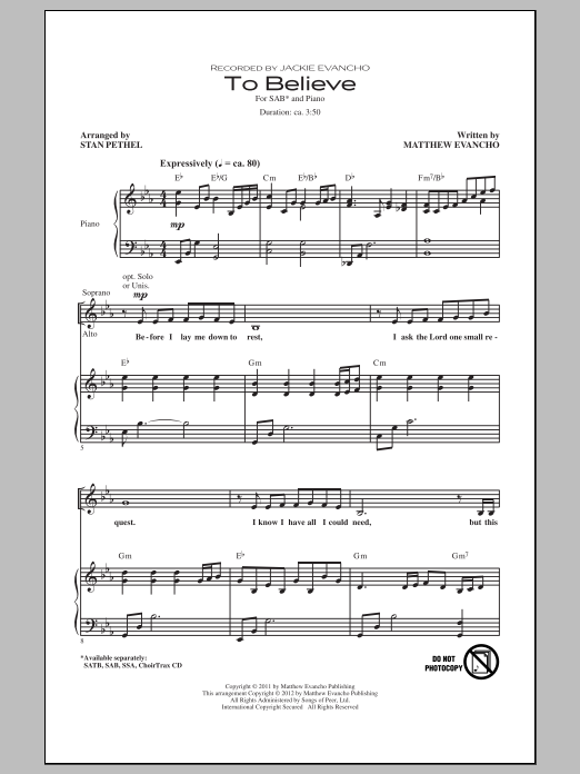 Stan Pethel To Believe sheet music notes and chords arranged for SATB Choir