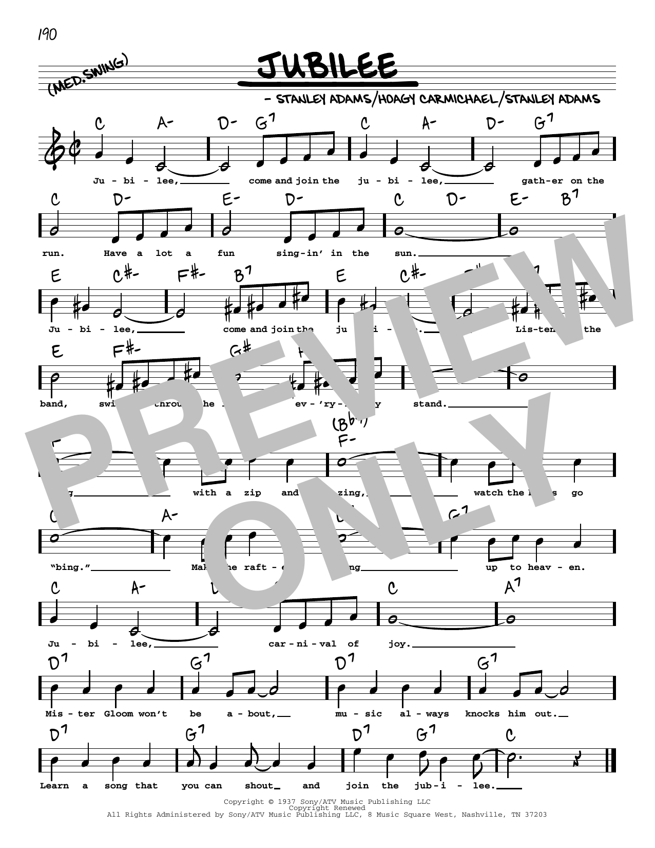 Stanley Adams Jubilee (arr. Robert Rawlins) sheet music notes and chords arranged for Real Book – Melody, Lyrics & Chords