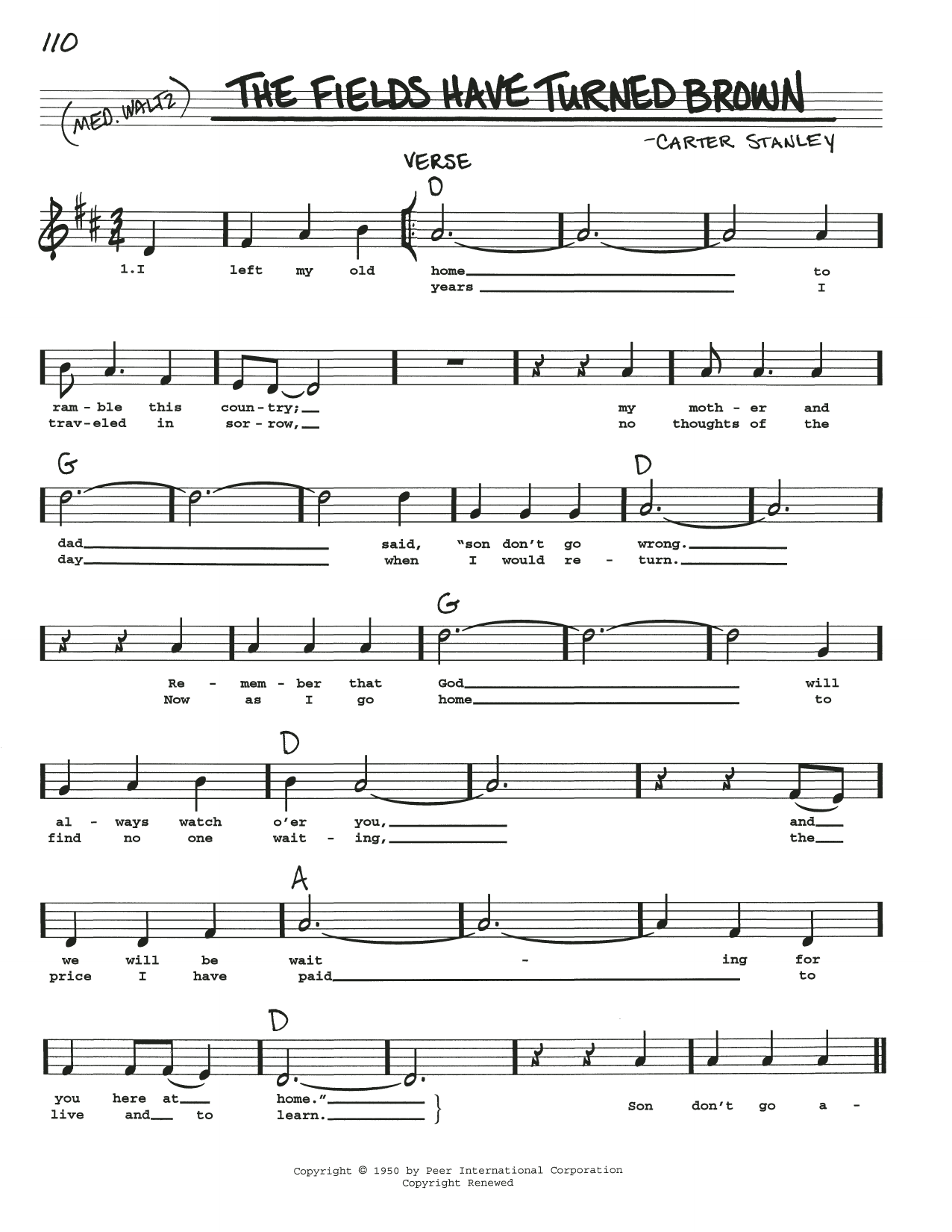 Stanley Carter The Fields Have Turned Brown sheet music notes and chords arranged for Real Book – Melody, Lyrics & Chords