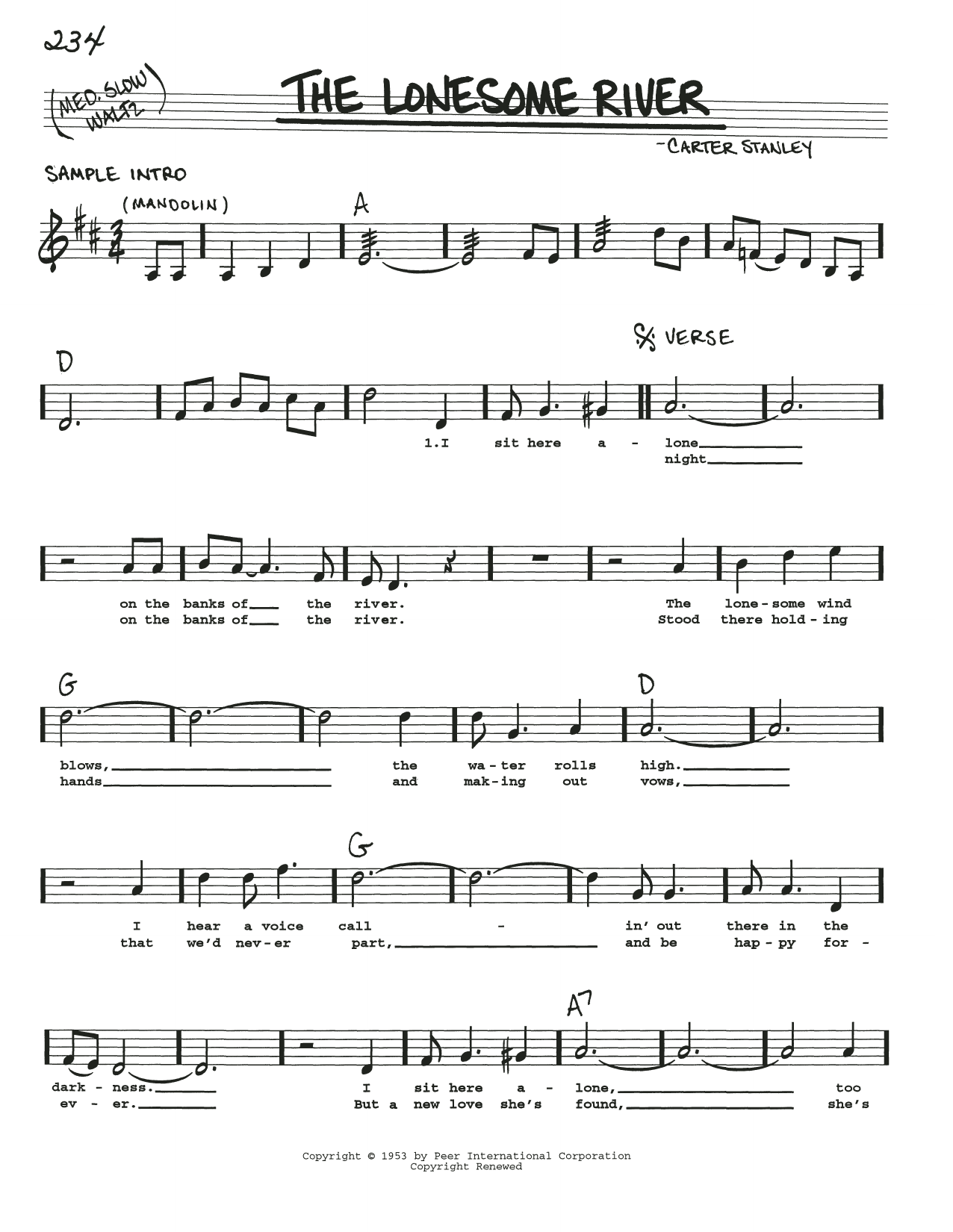 Stanley Carter The Lonesome River sheet music notes and chords arranged for Real Book – Melody, Lyrics & Chords