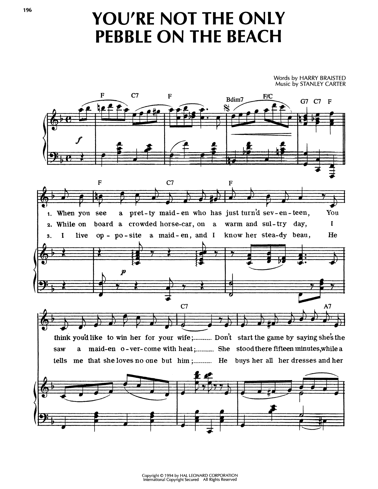 Stanley Carter You're Not The Only Pebble On The Beach sheet music notes and chords arranged for Piano, Vocal & Guitar Chords (Right-Hand Melody)