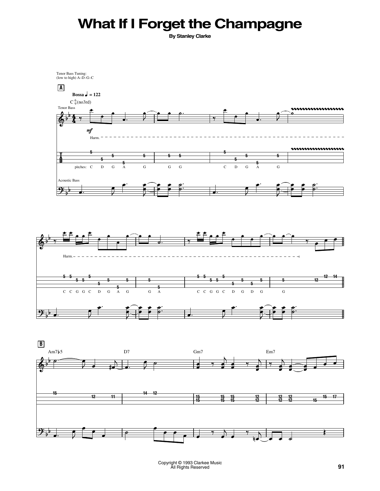 Stanley Clarke What If I Forget The Champagne sheet music notes and chords arranged for Bass Guitar Tab