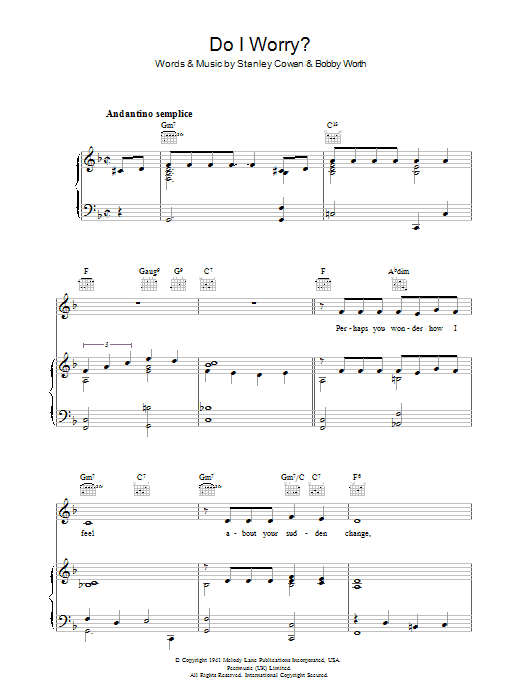 Stanley Cowan Do I Worry sheet music notes and chords arranged for Piano, Vocal & Guitar Chords