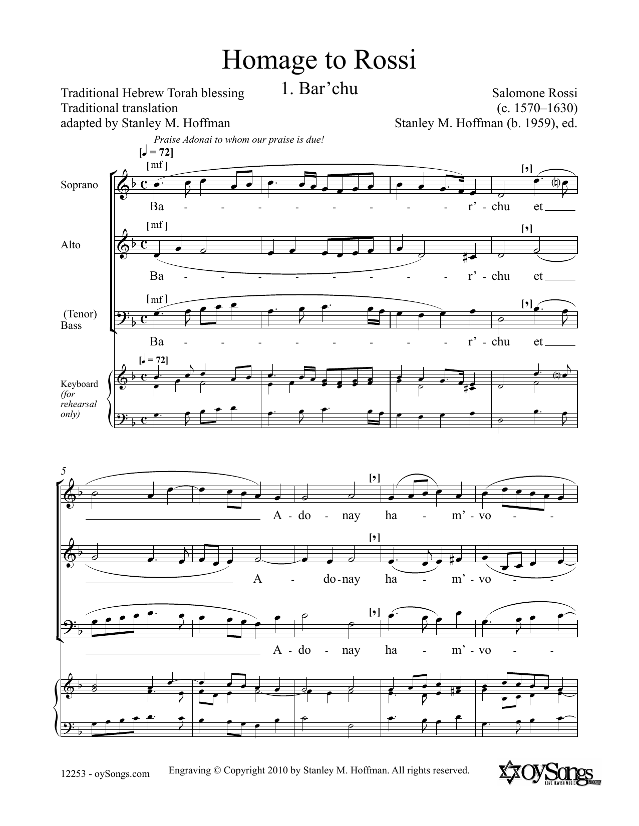 Stanley F. Hoffman Homage to Rossi sheet music notes and chords arranged for SATB Choir