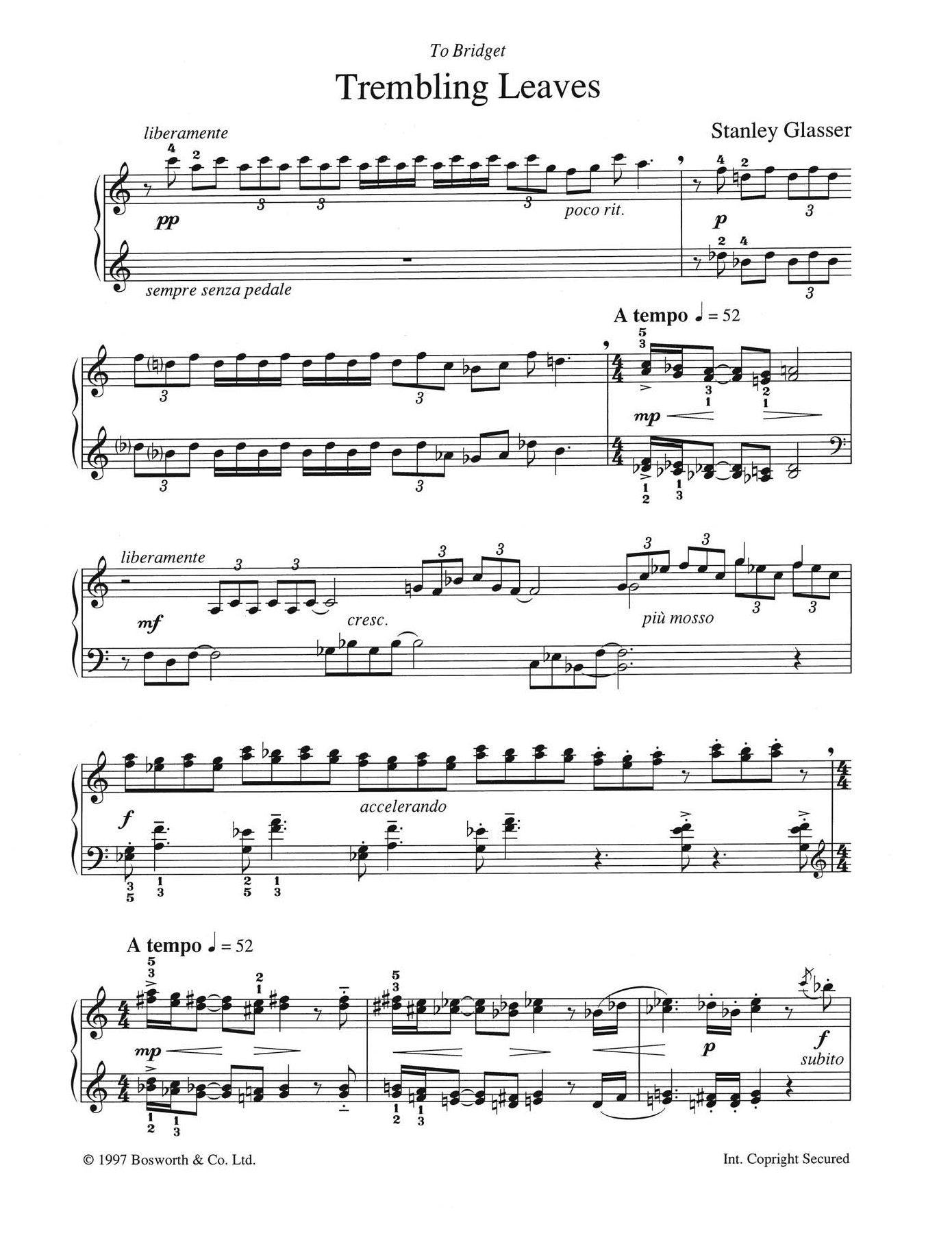 Stanley Glasser Trembling Leaves sheet music notes and chords arranged for Piano Solo