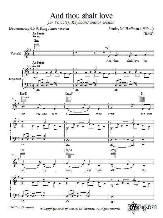 Stanley Hoffman And Thou Shalt Love sheet music notes and chords arranged for Piano, Vocal & Guitar Chords (Right-Hand Melody)