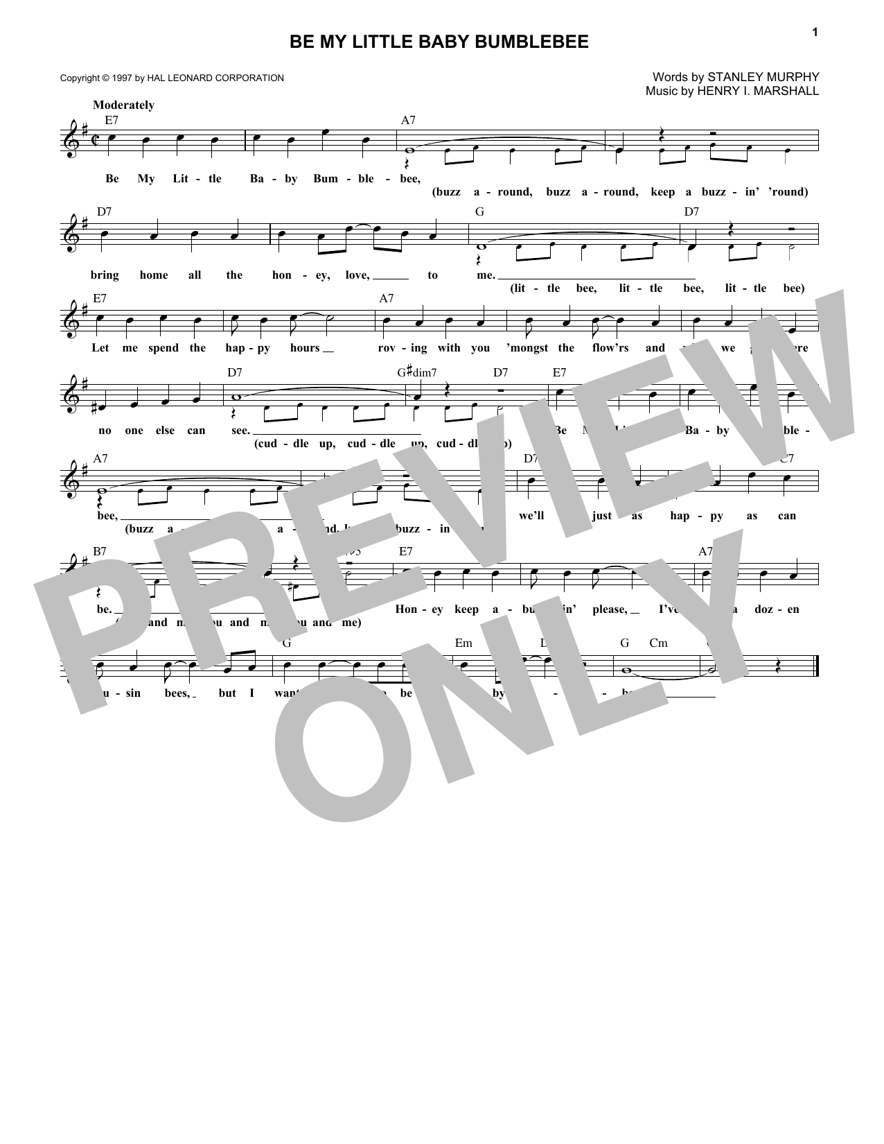 Stanley Murphy Be My Little Baby Bumblebee sheet music notes and chords arranged for Lead Sheet / Fake Book