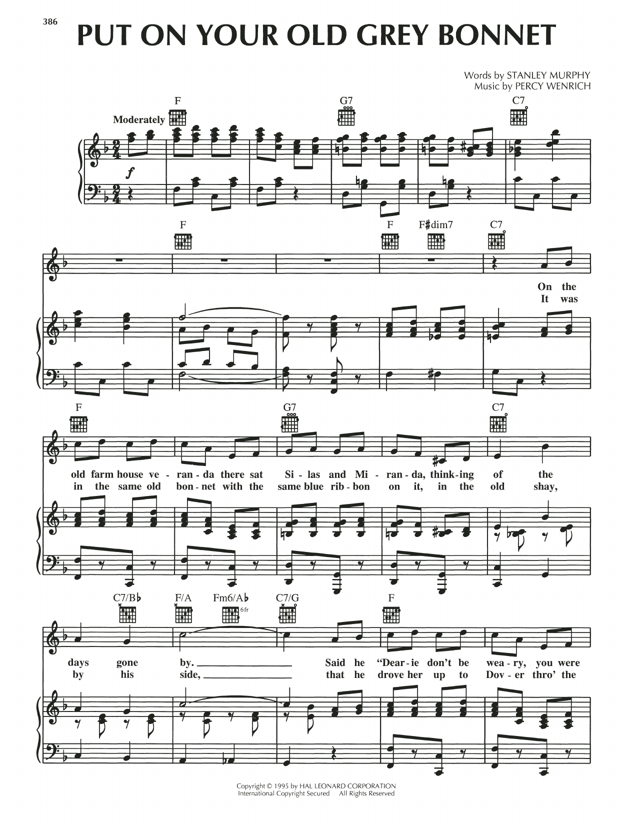 Stanley Murphy Put On Your Old Grey Bonnet sheet music notes and chords arranged for Piano, Vocal & Guitar Chords (Right-Hand Melody)