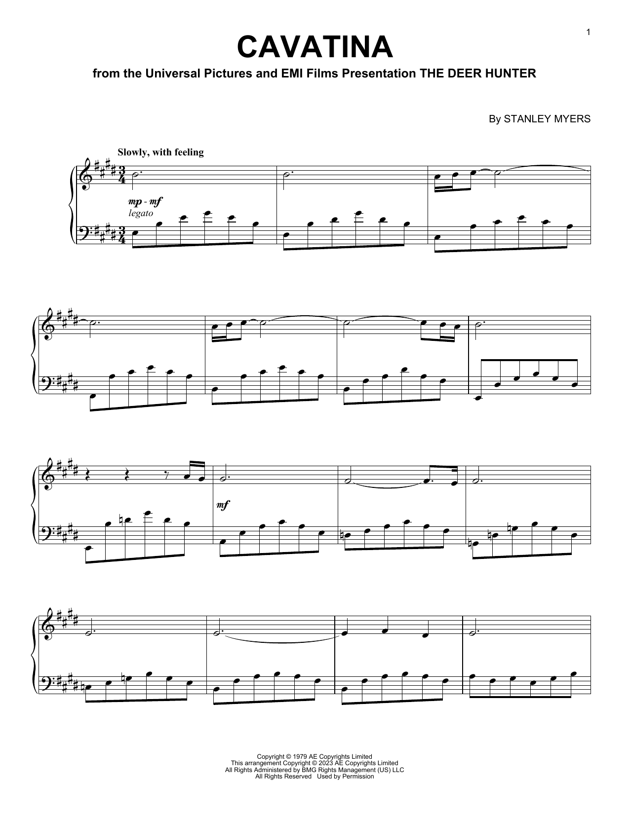 Stanley Myers Cavatina (from The Deer Hunter) sheet music notes and chords arranged for Lead Sheet / Fake Book