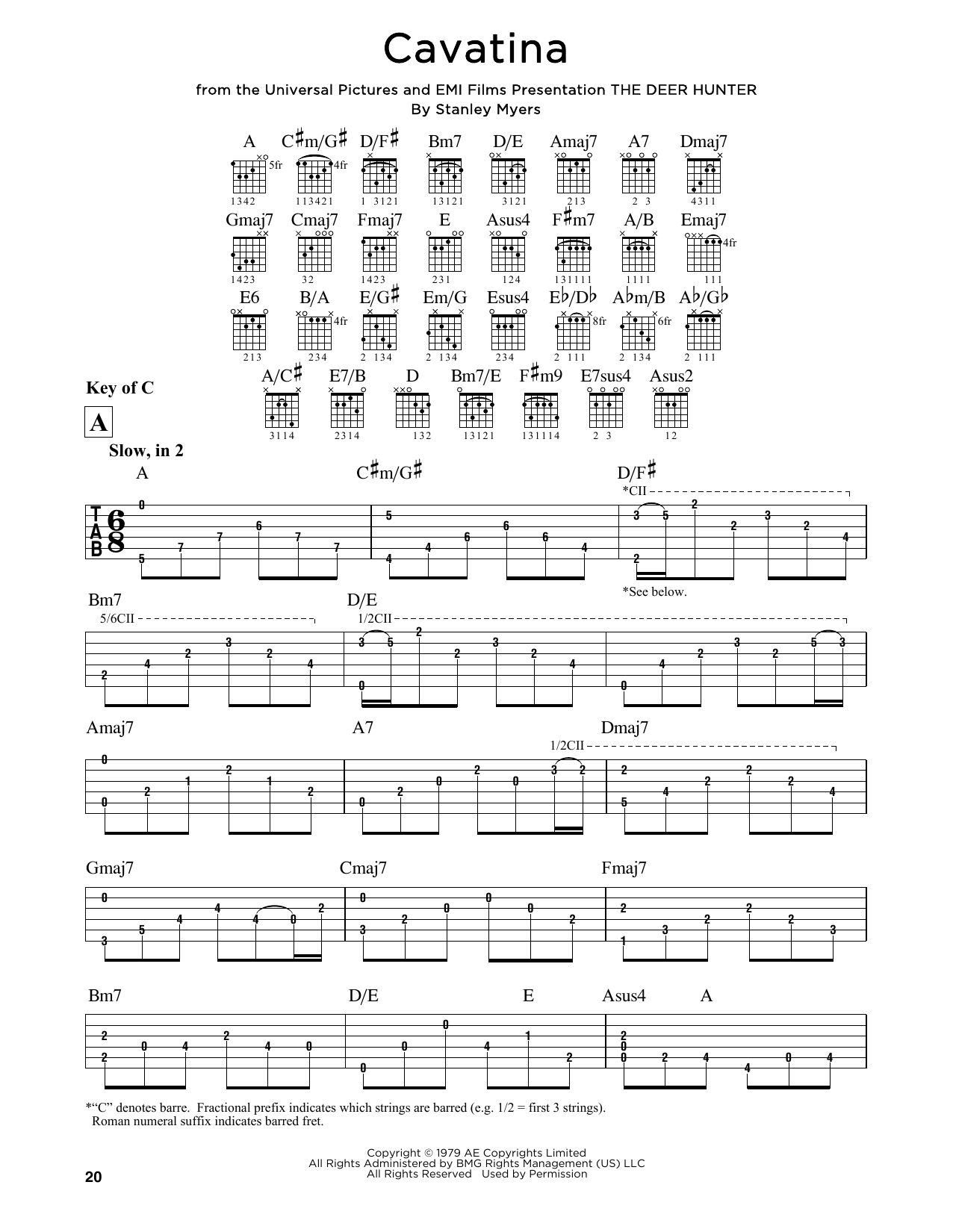 Stanley Myers Cavatina sheet music notes and chords arranged for Easy Ukulele Tab