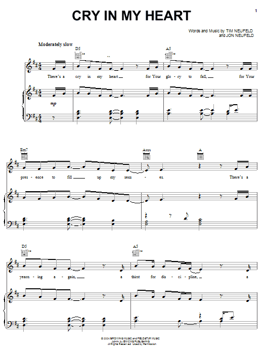 Starfield Cry In My Heart sheet music notes and chords arranged for Piano, Vocal & Guitar Chords (Right-Hand Melody)