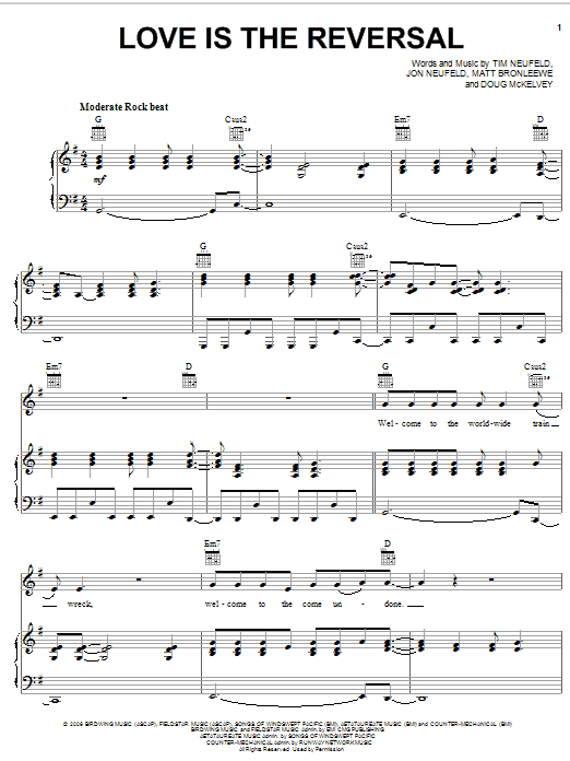 Starfield Love Is The Reversal sheet music notes and chords arranged for Piano, Vocal & Guitar Chords (Right-Hand Melody)