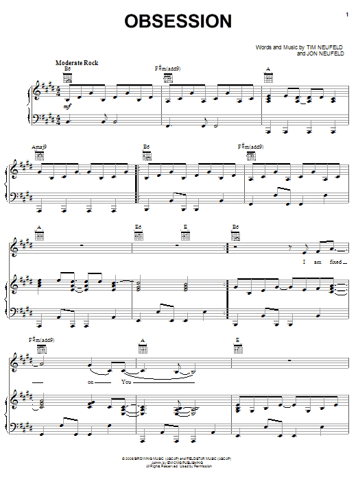 Starfield Obsession sheet music notes and chords arranged for Piano, Vocal & Guitar Chords (Right-Hand Melody)