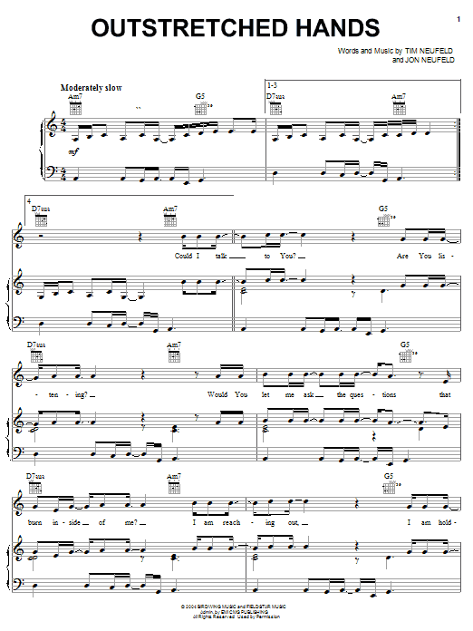 Starfield Outstretched Hands sheet music notes and chords arranged for Piano, Vocal & Guitar Chords (Right-Hand Melody)