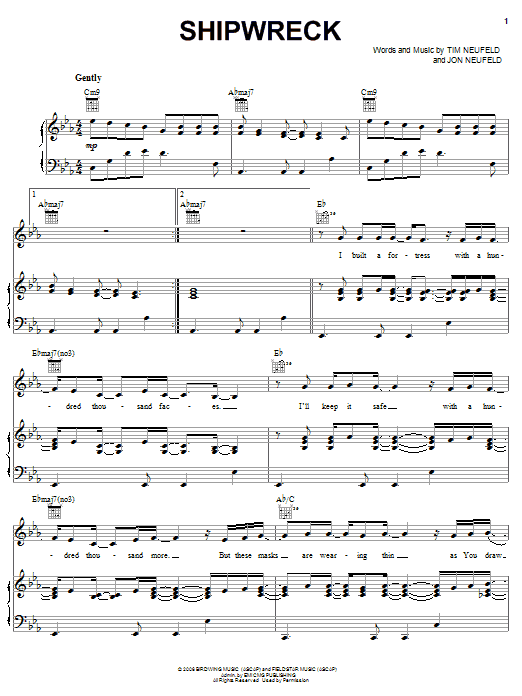 Starfield Shipwreck sheet music notes and chords arranged for Piano, Vocal & Guitar Chords (Right-Hand Melody)