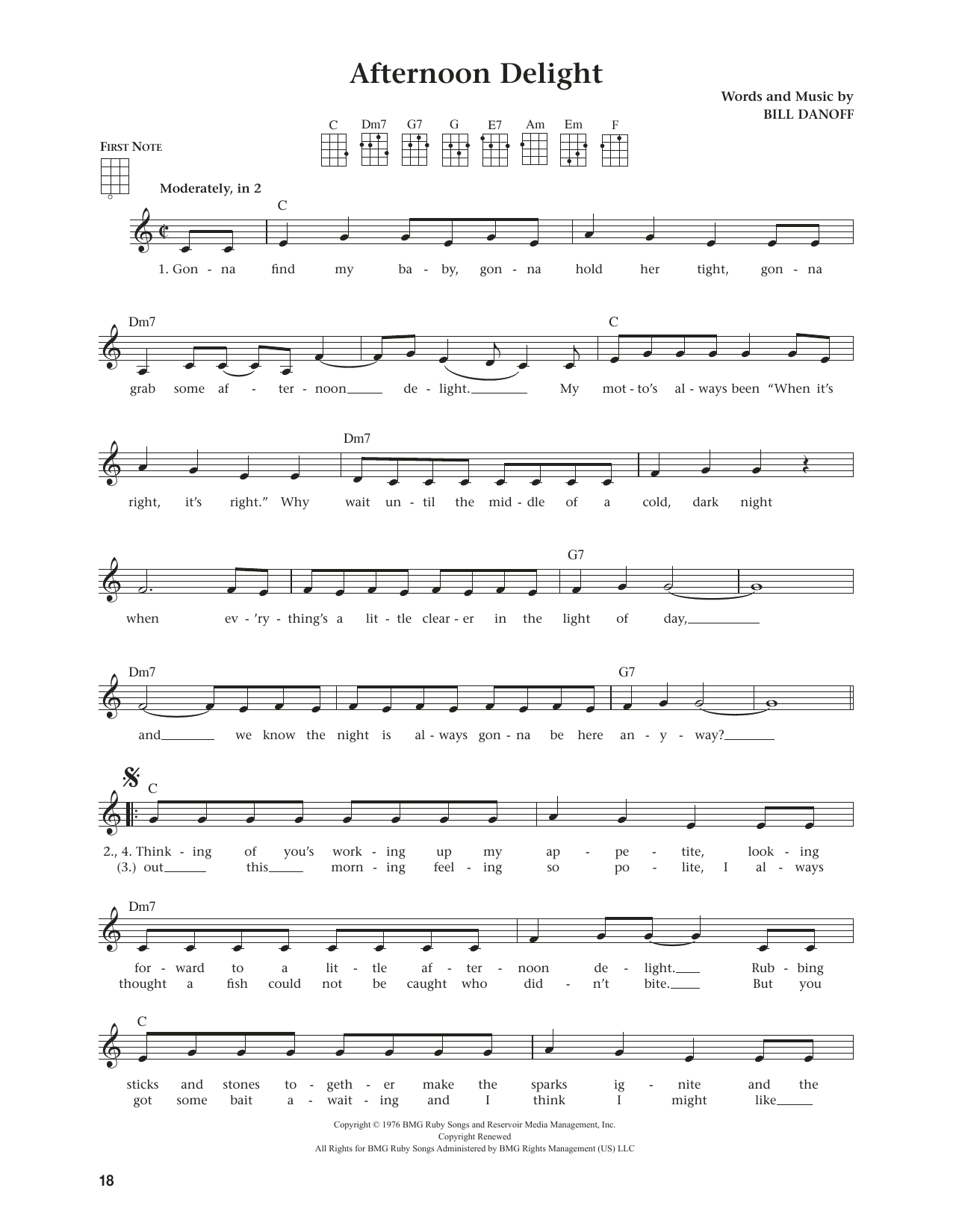 Starland Vocal Band Afternoon Delight (from The Daily Ukulele) (arr. Jim Beloff) sheet music notes and chords arranged for Ukulele