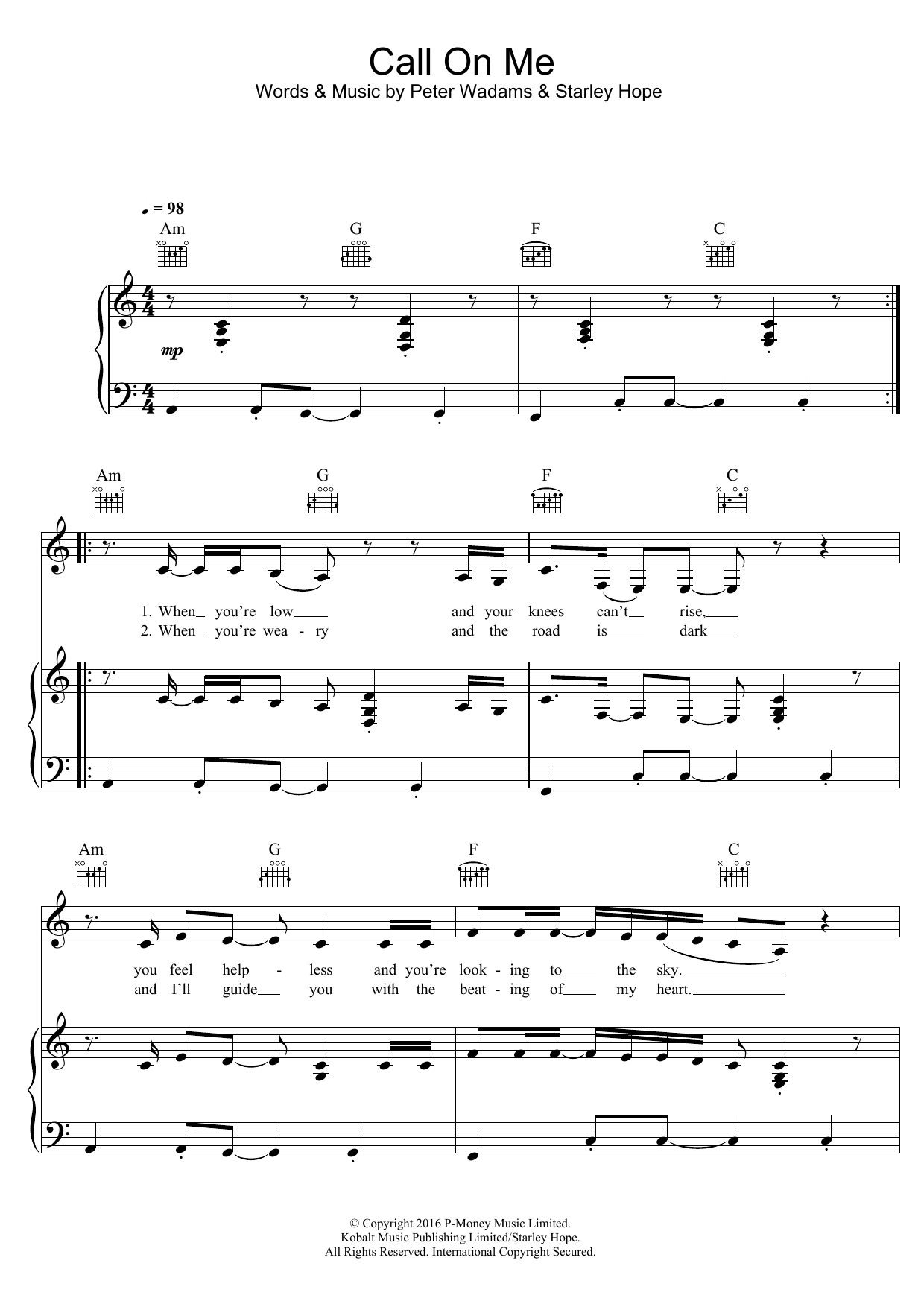 Starley Call On Me sheet music notes and chords arranged for Piano, Vocal & Guitar Chords