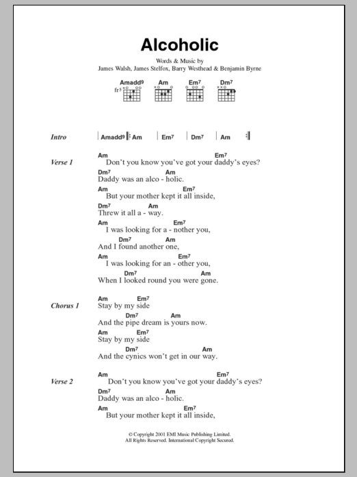 Starsailor Alcoholic sheet music notes and chords arranged for Guitar Chords/Lyrics