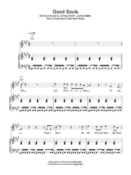 Starsailor Good Souls sheet music notes and chords arranged for Piano, Vocal & Guitar Chords