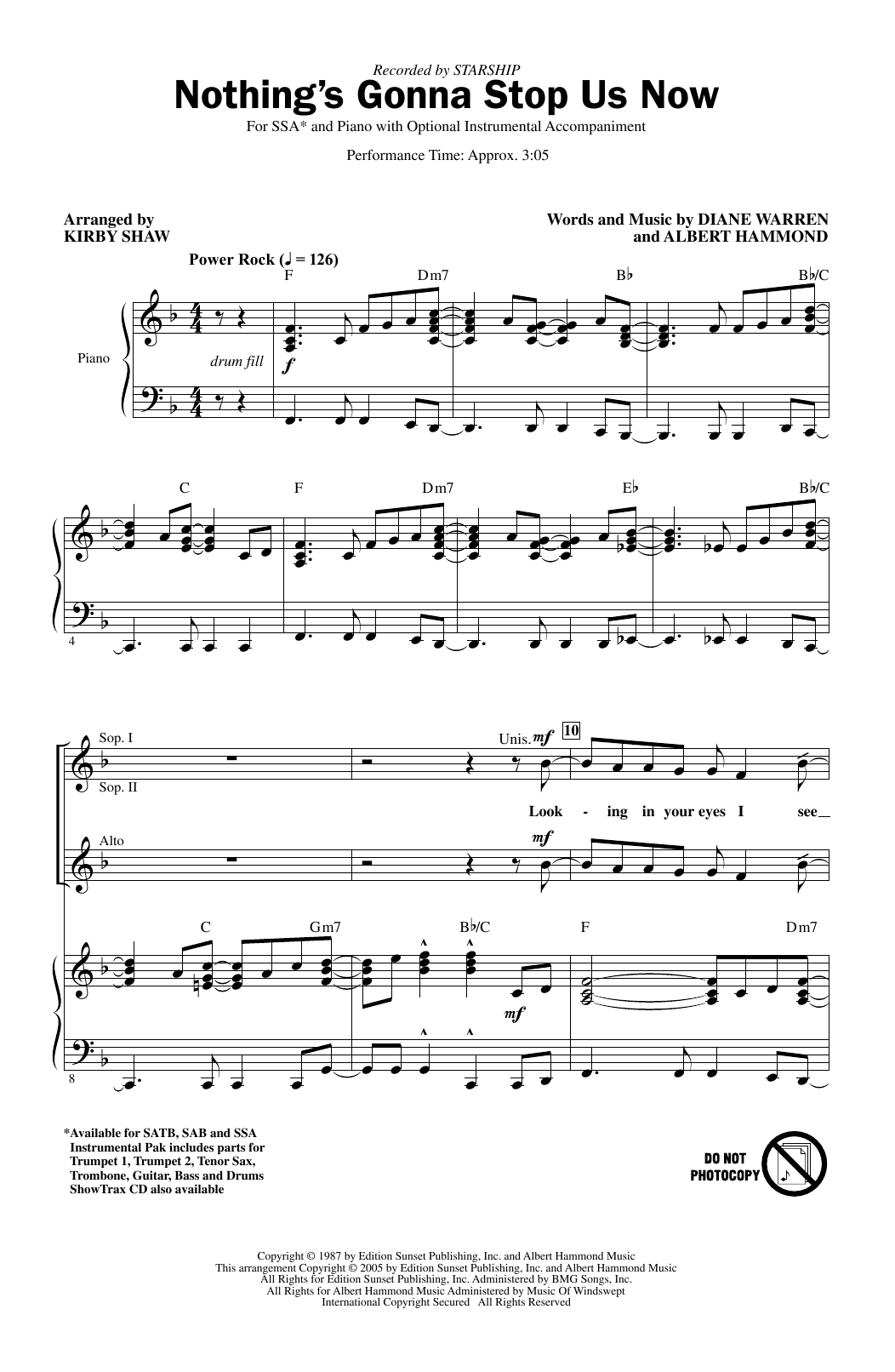 Starship Nothing's Gonna Stop Us Now (arr. Kirby Shaw) sheet music notes and chords arranged for SATB Choir