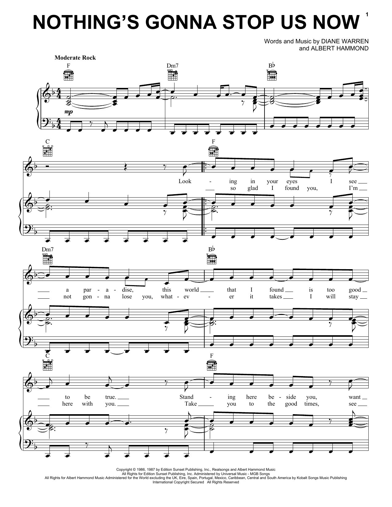 Starship Nothing's Gonna Stop Us Now sheet music notes and chords arranged for Easy Piano