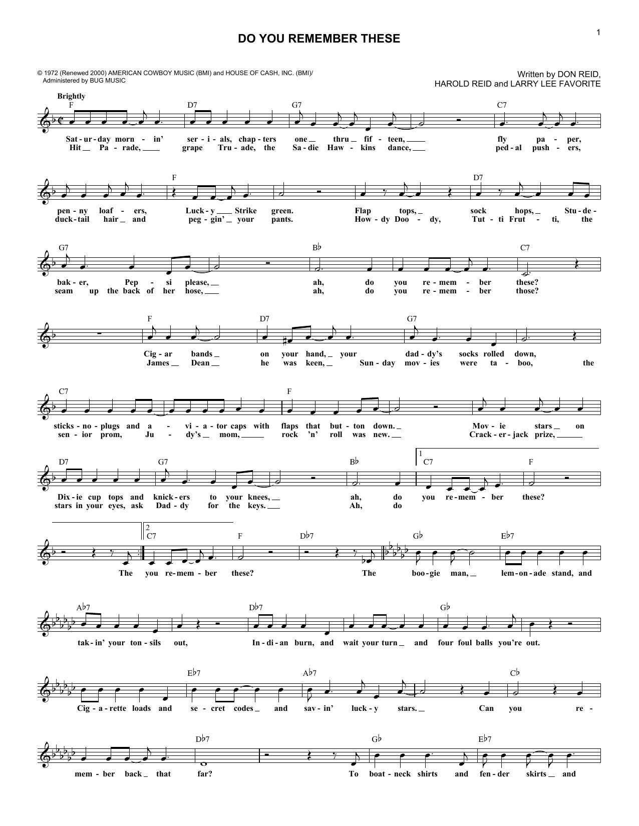 Statler Brothers Do You Remember These sheet music notes and chords arranged for Lead Sheet / Fake Book