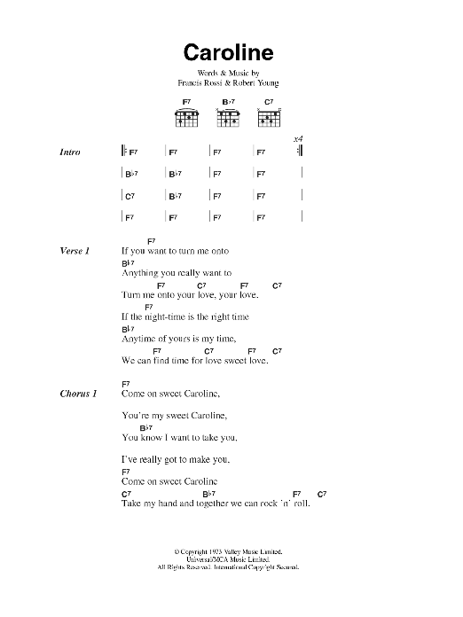 Status Quo Caroline sheet music notes and chords arranged for Guitar Chords/Lyrics