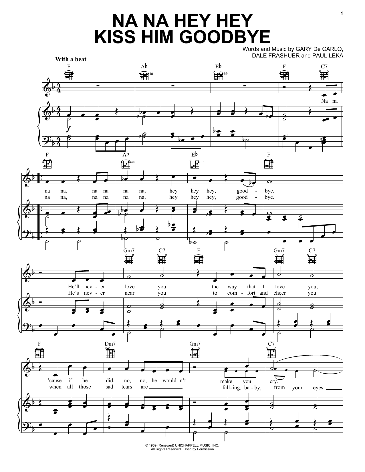 Steam Na Na Hey Hey Kiss Him Goodbye sheet music notes and chords arranged for Piano, Vocal & Guitar Chords (Right-Hand Melody)
