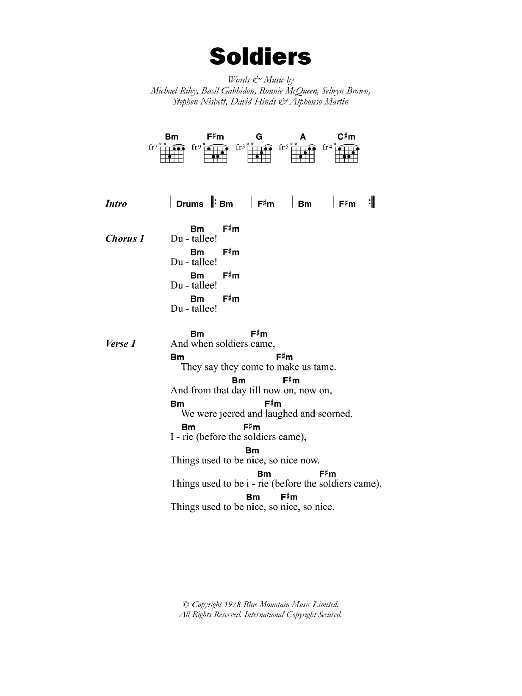 Steel Pulse Soldiers sheet music notes and chords arranged for Guitar Chords/Lyrics