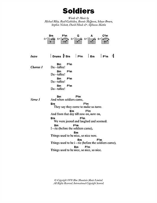 Steel Pulse Soldiers sheet music notes and chords arranged for Guitar Chords/Lyrics